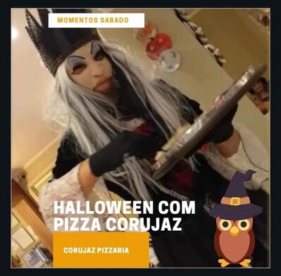A publicidade mostra informações sobre o Corujaz Pizzaria