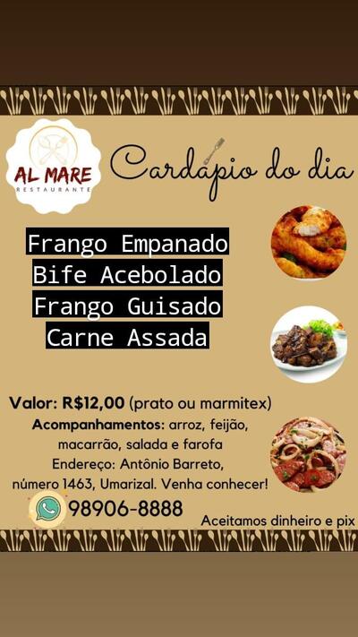 Aqui está a publicidade do Al mare Restaurante