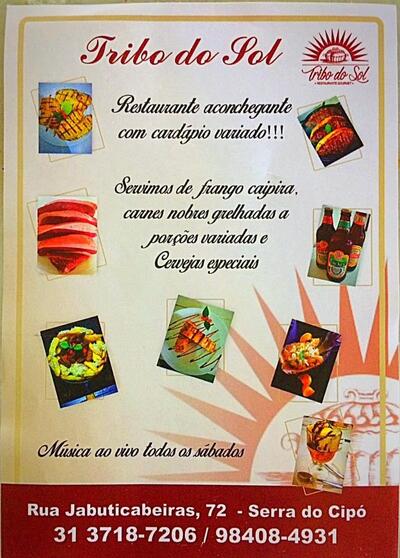 A publicidade mostra informações sobre o Tribo do Sol restaurante Gourmet