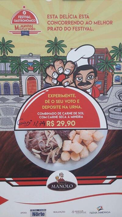 A publicidade mostra informações sobre o Boteco do Manolo Nova America
