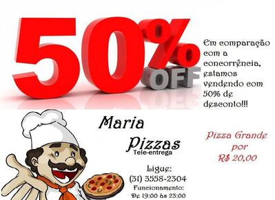 A publicidade mostra informações sobre o Maria Pizzas