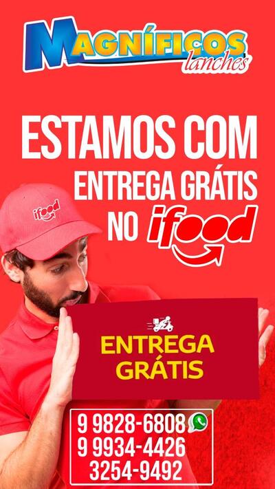 A publicidade apresenta informações sobre o Magníficos Lanches