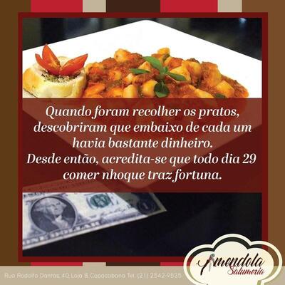 A publicidade apresenta informações sobre o Bistrô Amêndola
