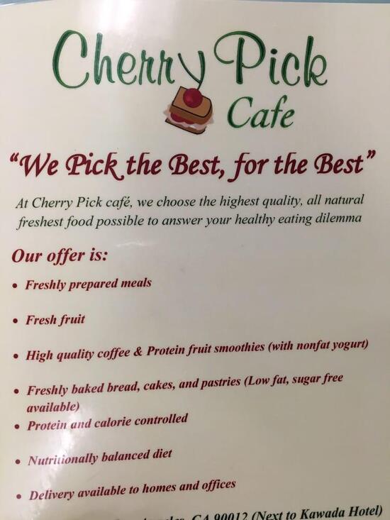 Menu at Cherry Pick Cafe, Los Angeles