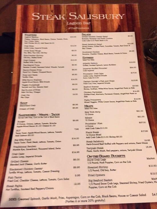 Menu at Steak Salisbury steakhouse, Salisbury, Sweetbay Dr