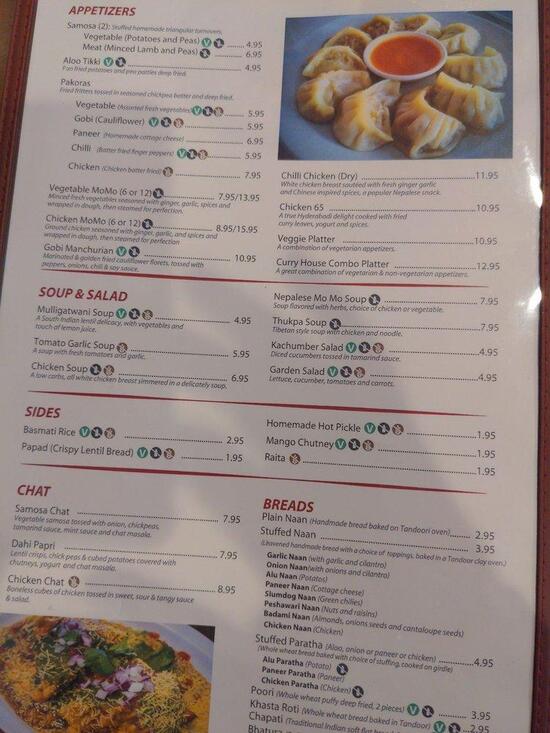Menu at Curry House restaurant, Wake Forest