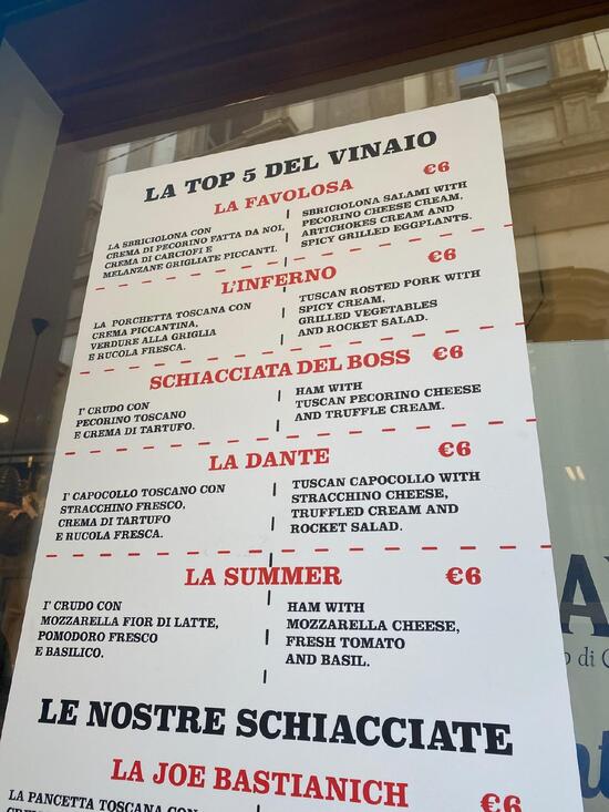 Menu Da All Antico Vinaio Ristorante Milano