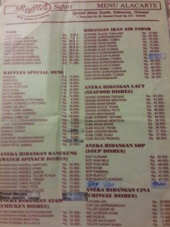 Menu at Raffles Resto restaurant, Cisarua