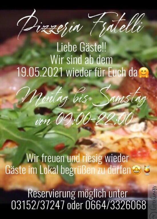 Speisekarte von Pizzeria Fratelli, Feldbach