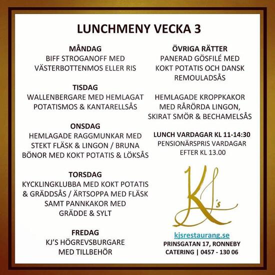 Menu At Kjs Café Och Restaurang Restaurant Ronneby