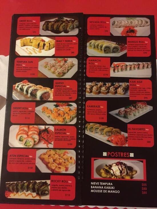 Menu at Sushi Sun restaurant, Puerto Peñasco