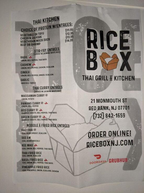 Menu at Rice Box restaurant, Red Bank