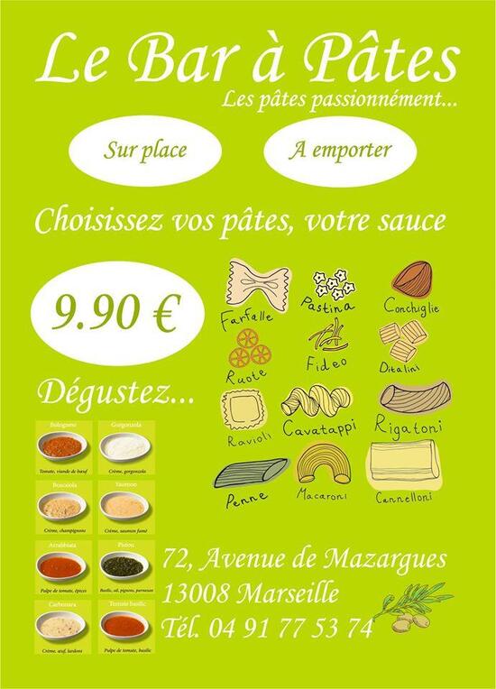 Menu at Le Bar à Pates, Marseille