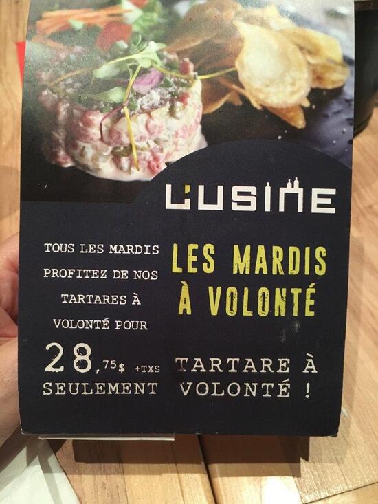 Carta del pub y bar L'Usine, SainteMarthesurleLac