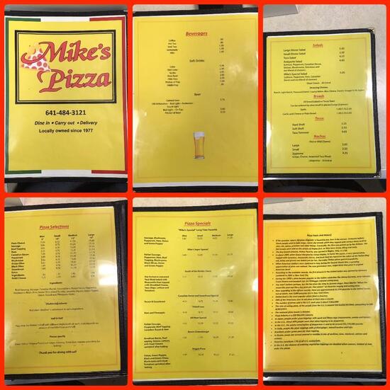Menu at Mike's Pizza pizzeria, Toledo