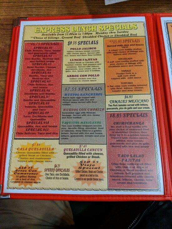 Menu at Casa Jalisco restaurant, Fort Madison