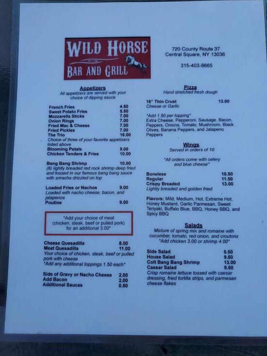 Menu at Wild Horse Bar and Grill, Brewerton