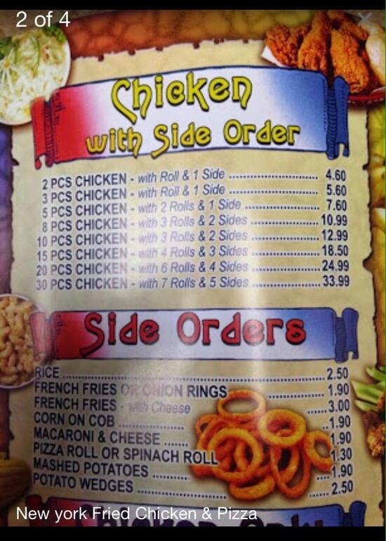 Menu at New York Fried Chicken pizzeria, Freehold