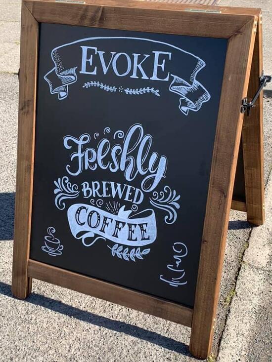 Menu at Evoke Coffee at Penn cafe, Wolverhampton