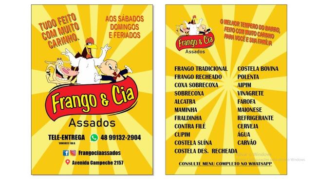 Menu em Frango e Cia Assados restaurante Florianópolis