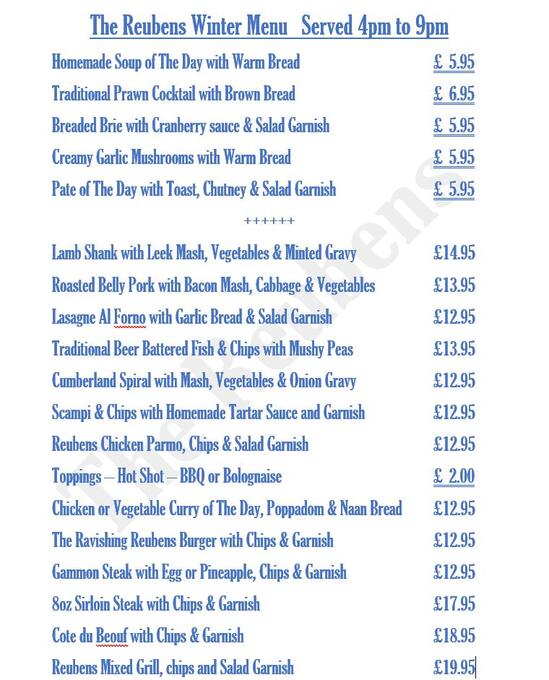 Menu at The Reubens pub & bar, Leeming Bar