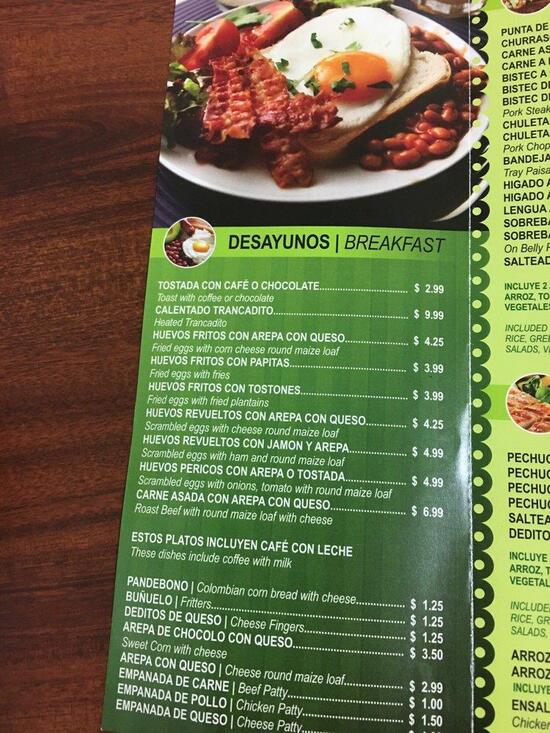 Menu at Arepas Y Mucho Mas restaurant, Country Walk