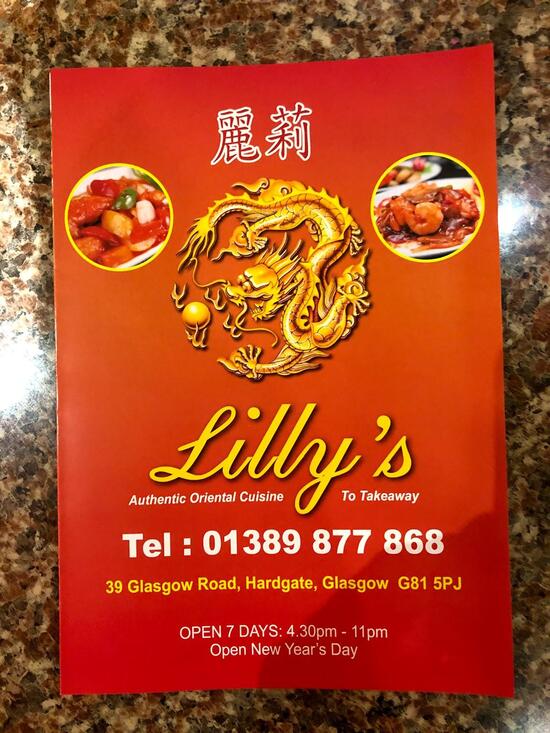 Menu at Lilly's Chinese Takeaway, Clydebank