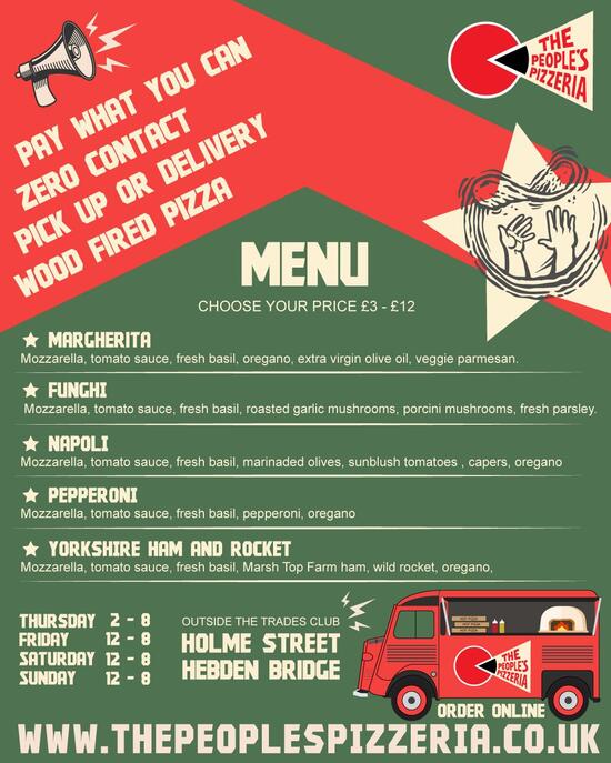 Menu at The People's Pizzeria, Hebden Bridge