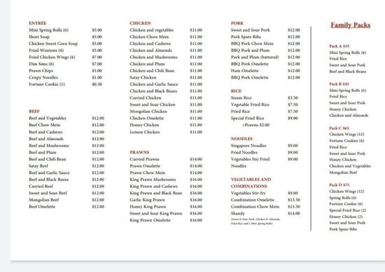 Menu at Ruby Sun fast food, Morayfield