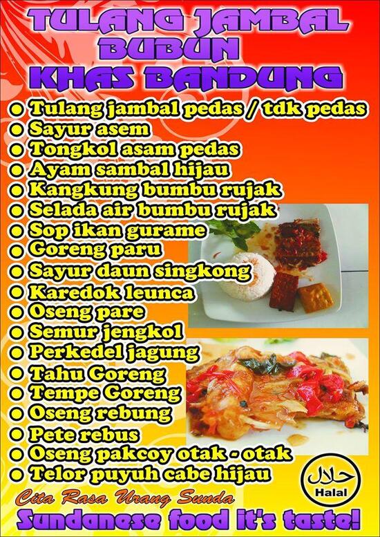 Menu at Tulang Jambal Bubun Khas Bandung cafeteria, Bogor