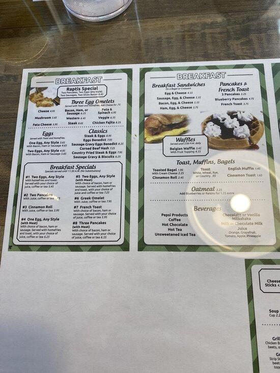 Menu at Raptis Family Restaurant, Warren
