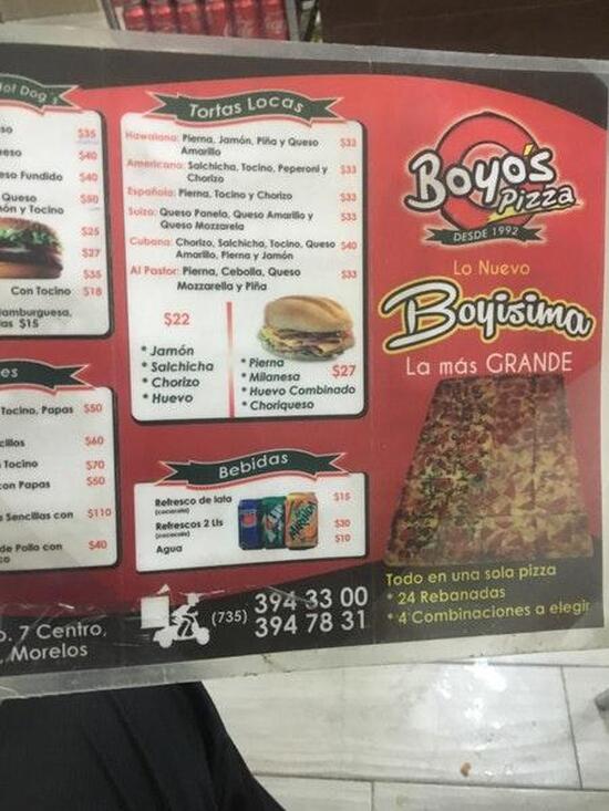 Menu at Boyos Pizza Yautepec pizzeria, Yautepec de Zaragoza