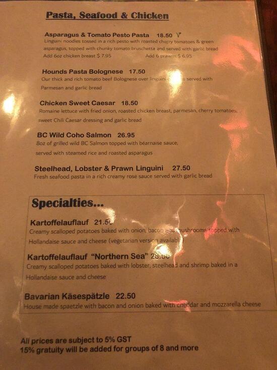 Menu at Powder Hounds Restaurant, Sun Peaks