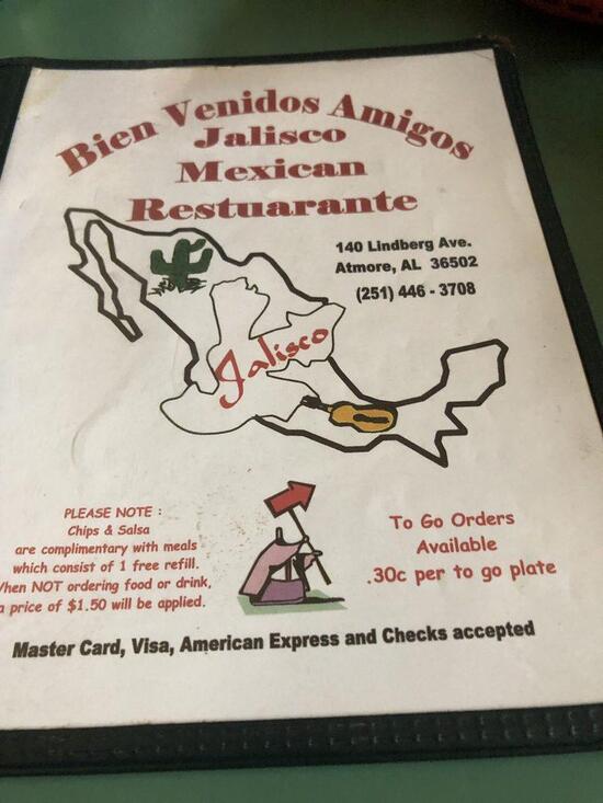Menu at Jalisco Mexican Restaurant, Atmore