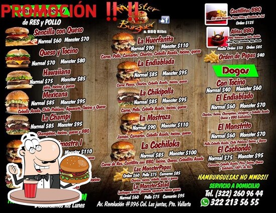 Menu at Monster Burguer's and Monster Taco restaurant, Puerto Vallarta ...