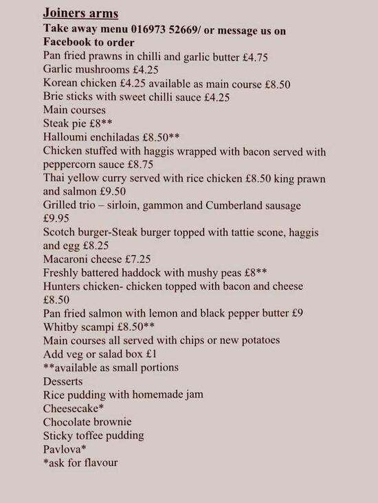 Menu at Joiners Arms Newton Arlosh pub & bar, Holme East Waver