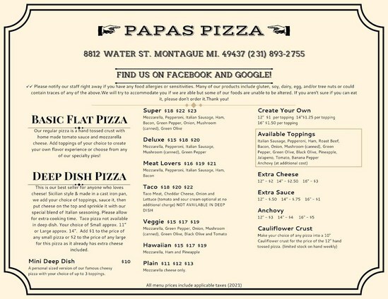 Papa's Pizza - Pizza Restaurant in Montague