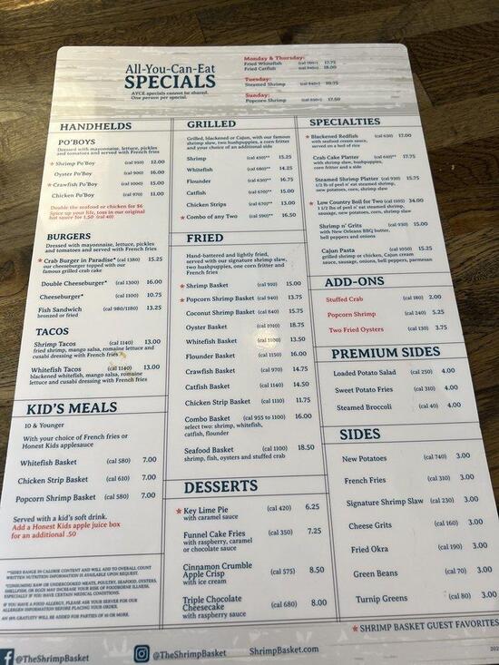 Menu at Shrimp Basket restaurant, Cullman
