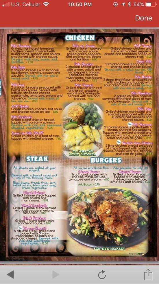 Menu at El Norteno Mexican Restaurant, Martinsville, 730 E Church St