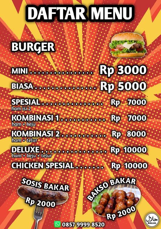 Menu at Flavoured Milk & Burger restaurant, Penanggulan