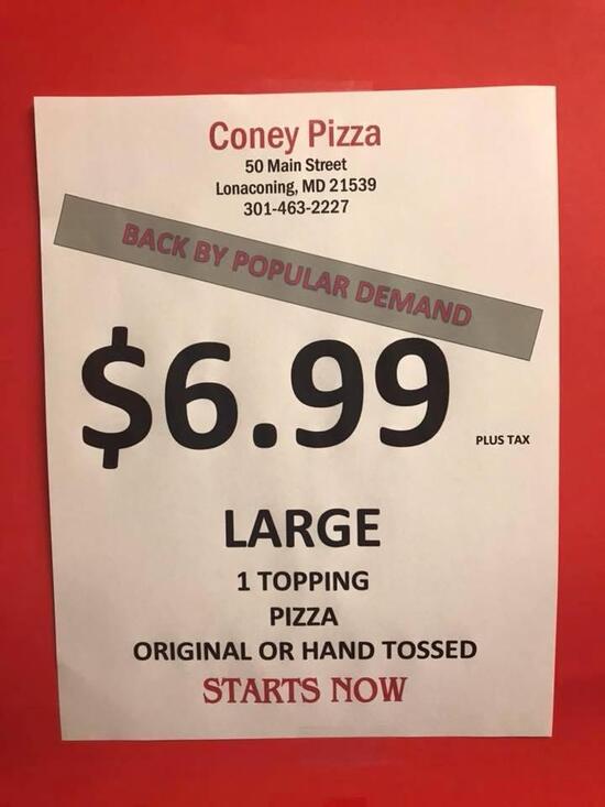 Menu at Coney Pizza pizzeria, Lonaconing, 50 Main St
