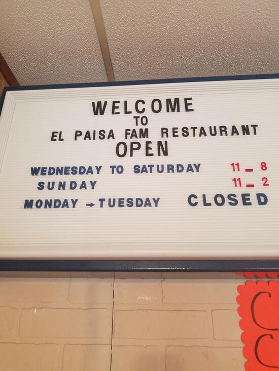Menu at EL PAISA Restaurant, Hawarden