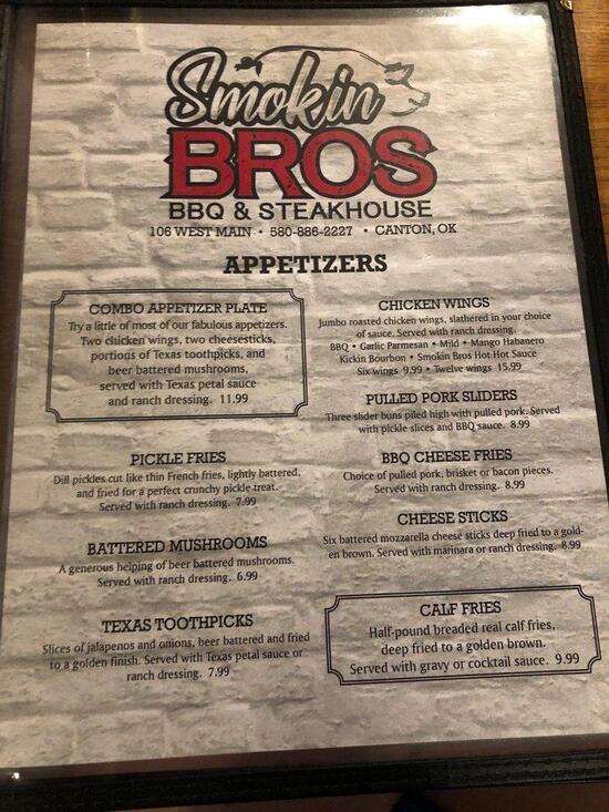 Menu at Smokin bros BBQ, Canton