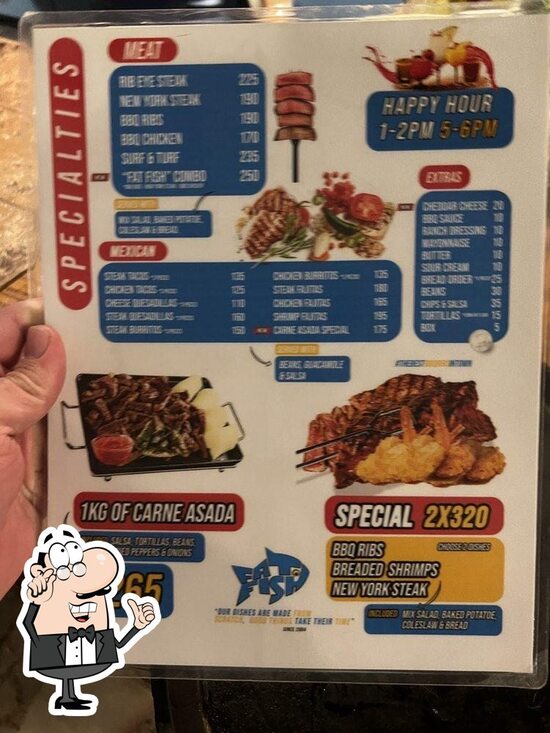 Menu at Fat Fish restaurant, Mazatlán