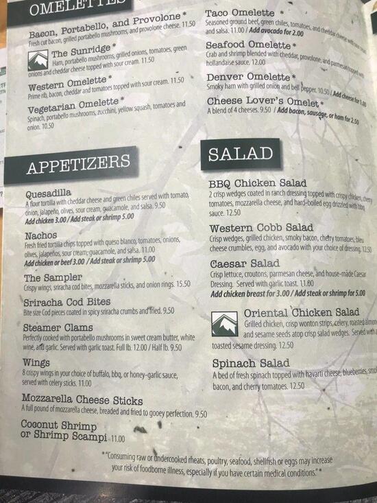 Menu at Sunridge Bar & Grill, Baker City