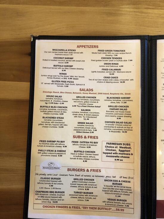 Menu at Chapmans Restaurant, Seymour