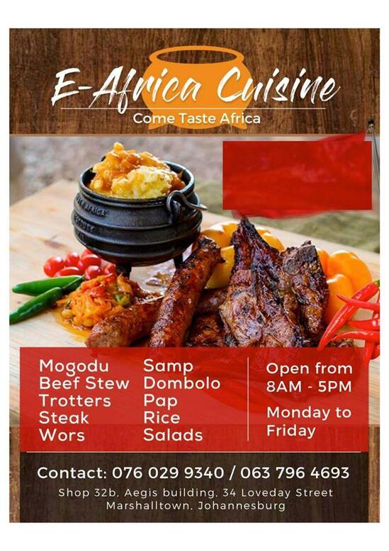 Menu At E Africa Cuisine Restaurant Johannesburg