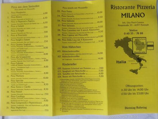 Menu At Pizzeria Milano Florstadt