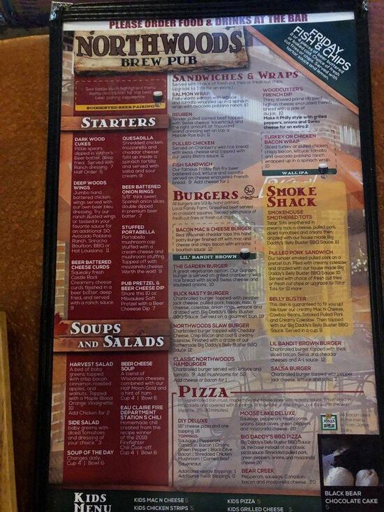 Menu at Northwoods Brewpub, Osseo