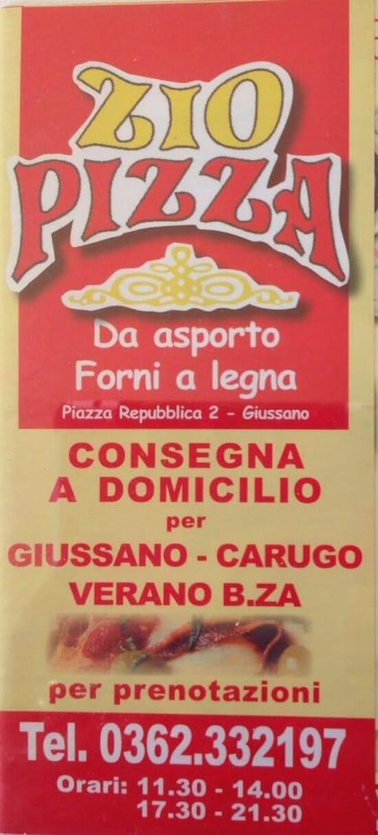 Carta de pizzería Zio Pizza, Giussano